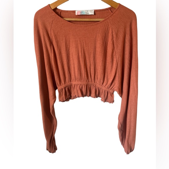 FREE PEOPLE BEACH Long Sleeve Cropped in Rust Orange Peasant Style Size XS - Picture 1 of 9
